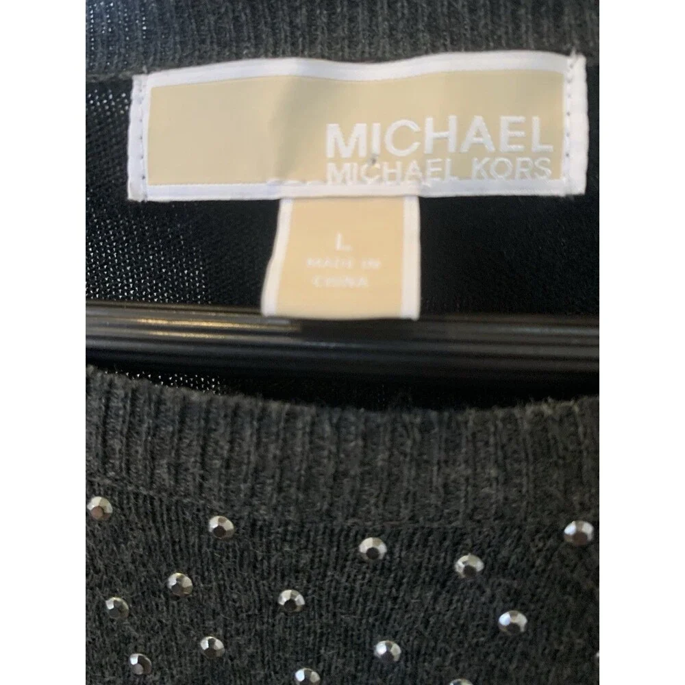 Michael Kors Women’s Western Black Studded Crew Neck Knit Pullover Sweater L